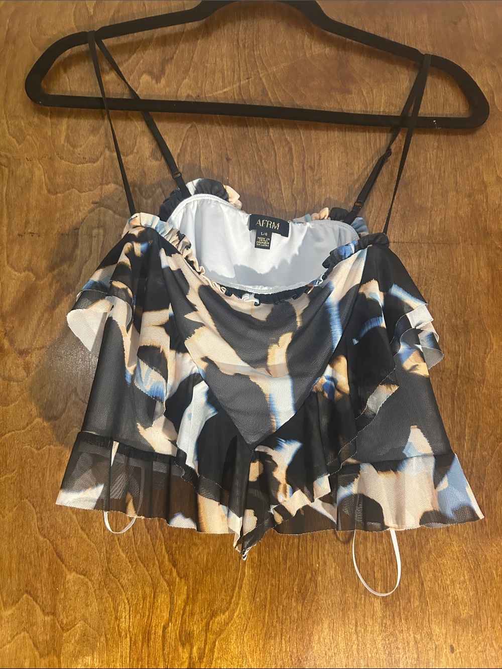 AFRM Black Blue and Cream Ruffle Camisole